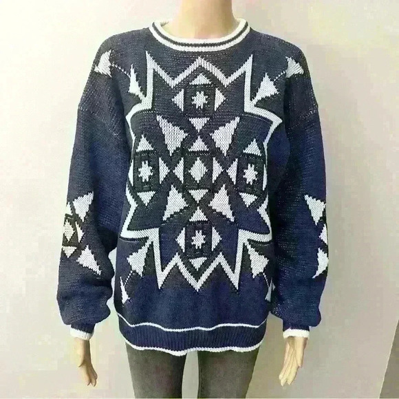 Vintage Oversized blue & white crew neck sweater/Jumper. - Picture 1 of 10